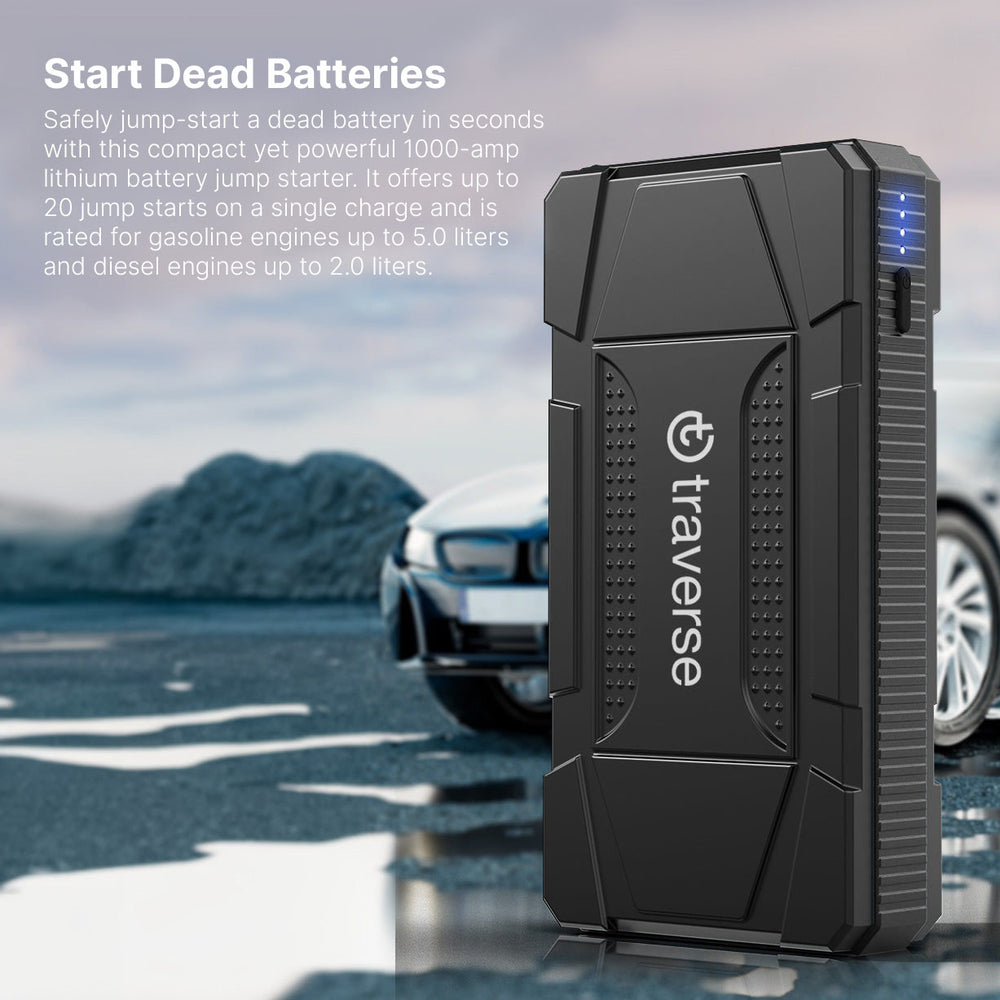 Portable UltraSafe Smart Jump Starter & Power Bank with Emergency Multimode Flash light for Cars and Trucks with 5.0L Gasoline and 2.0L Diesel Engines