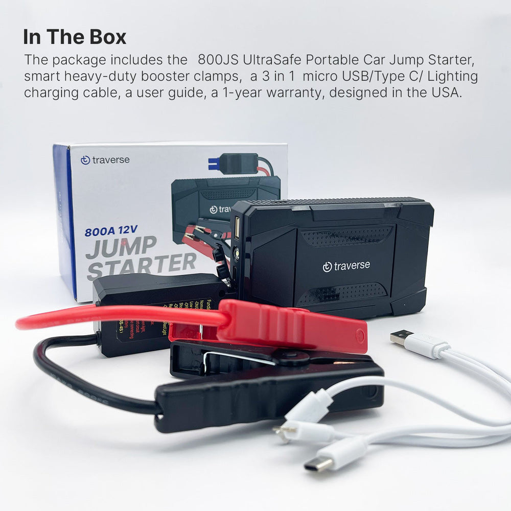 Portable UltraSafe Smart Jump Starter & Power Bank with Emergency Multimode Flash light for Cars and Trucks with 5.0L Gasoline and 2.0L Diesel Engines