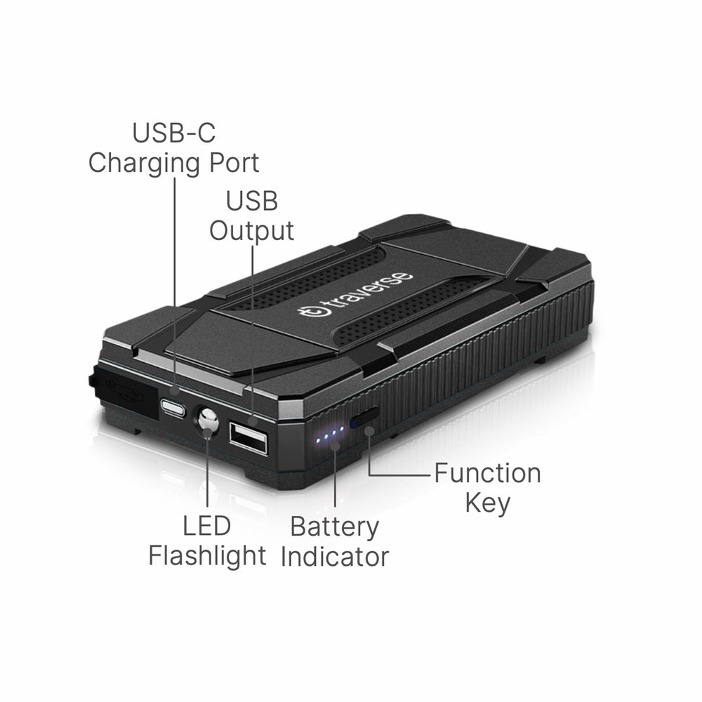 Portable UltraSafe Smart Jump Starter & Power Bank with Emergency Multimode Flash light for Cars and Trucks with 5.0L Gasoline and 2.0L Diesel Engines